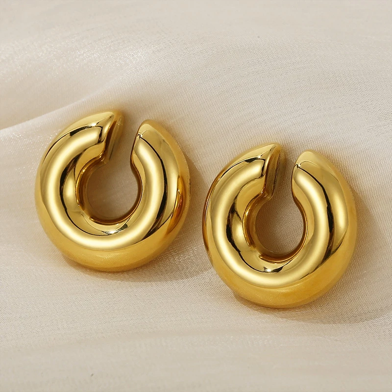1 Pair Smooth Circle C Shape Clip Earrings For Women Lightweight Without Piercing Cartilage Ear Cuff Gold Silver Color Earrings - Image 5