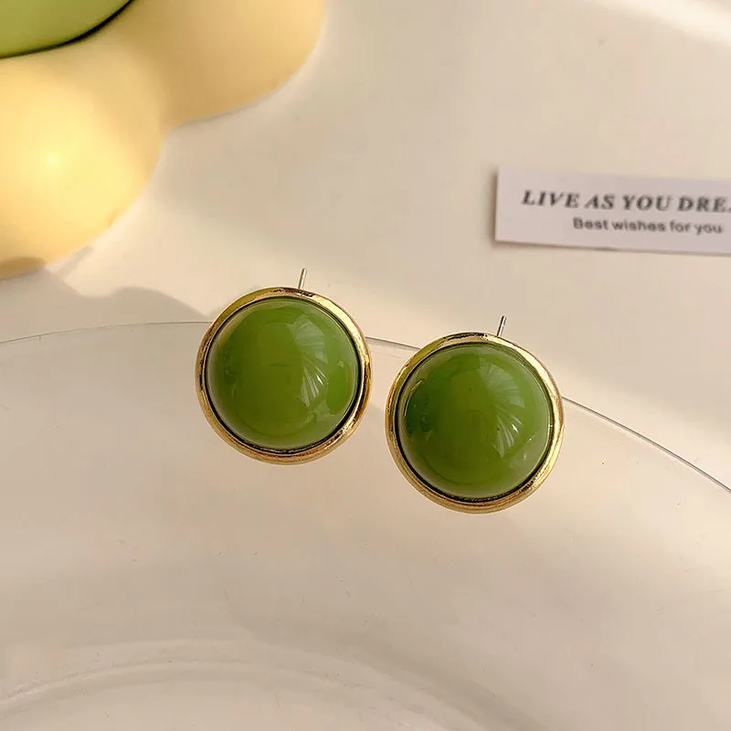 Trendy Green Round Stud Earrings for Women Party Classic Jewelry Golden Color Geometry Beans Shape Earrings Wholesale - Image 4