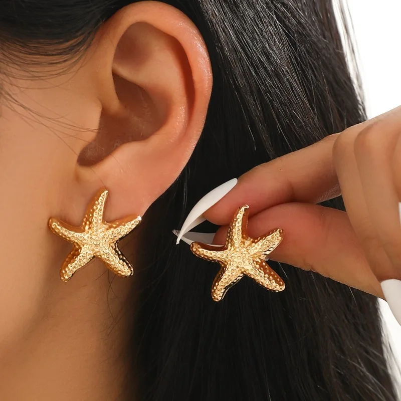 1 Pair Geometric Temperament Casual Starfish Stud Earrings Summer Simple Beach Vacation Style Earrings Ocean Jewelry Gift 2024