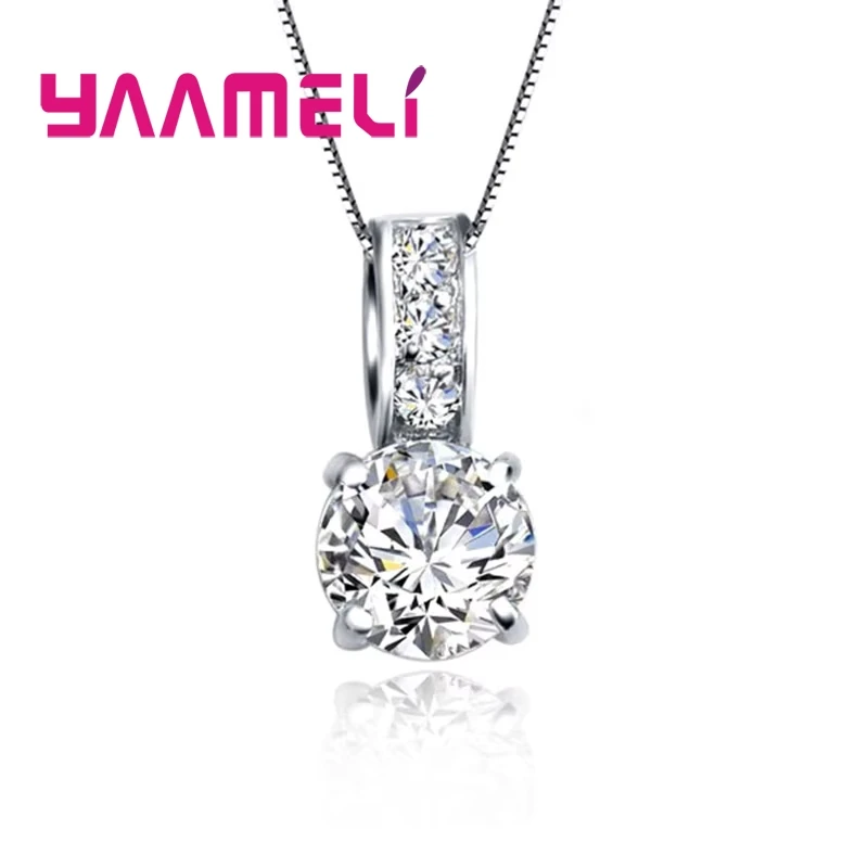 925 Sterling Silver Color Bridal Jewelry Set Classic Cubic Zircon Crystal Pendant Necklace Stud Earrings for Women Girls Gift - Image 4