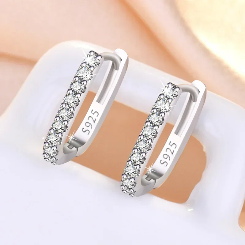 High-quality 925 Sterling Silver Crystal Fashion Circle Hoop Earrings for Woman Wedding Party Gift Street Versatile Jewelry - Image 2