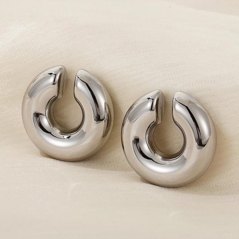 1 Pair Smooth Circle C Shape Clip Earrings For Women Lightweight Without Piercing Cartilage Ear Cuff Gold Silver Color Earrings - Image 6