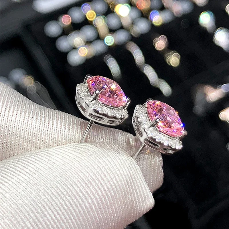 Ne'w Bright White/Yellow/Pink CZ Stud Earrings for Women Fashion Contracted Jewelry High Quality Wedding Engagement - Image 2