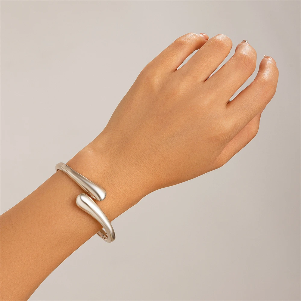 Wide Metal Bangle Ring for Women Gold and Silver Color Chunky Waterdrop Open Wrist Cuff Thick Irregular Twisted Bracelet Jewelry - Image 3