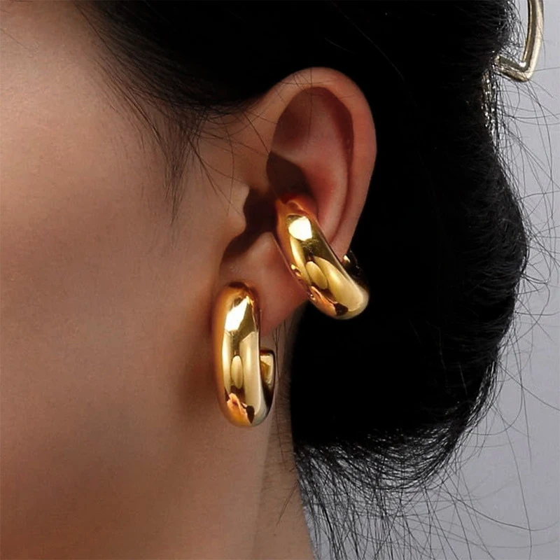 1 Pair Smooth Circle C Shape Clip Earrings For Women Lightweight Without Piercing Cartilage Ear Cuff Gold Silver Color Earrings - Image 3