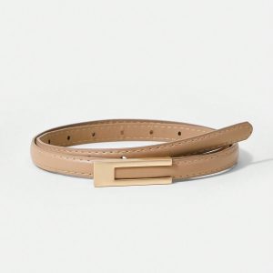 Rectangular Buckle Simple Solid Color Fashion Thin Waist Belt Elegant